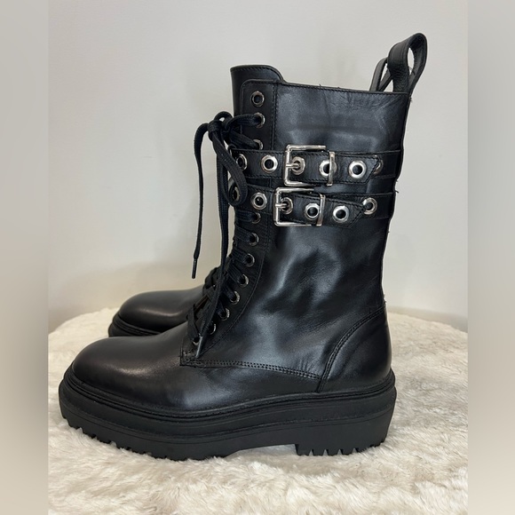 New Zara Leather Ankle Combat Black Boots size 38 (US 7.5) model 2126/610 - Picture 5 of 13